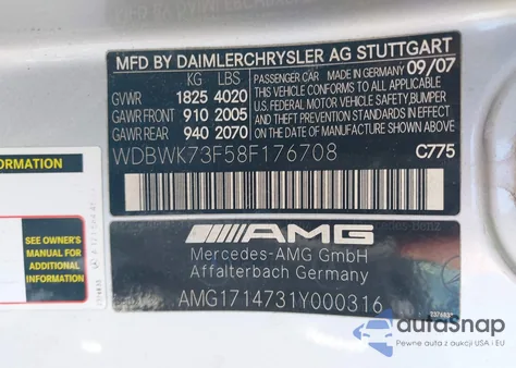 2008 Mercedes-Benz Slk 55 Amg z USA, uszkodzony, nr VIN WDBWK73F58F176708